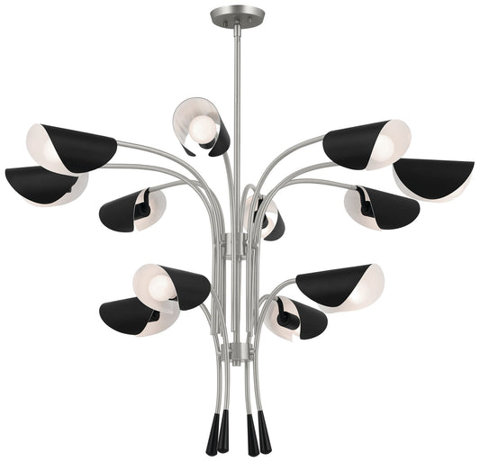 Arcus 46.25 Inch 12 Light Chandelier in Satin Nickel with Black