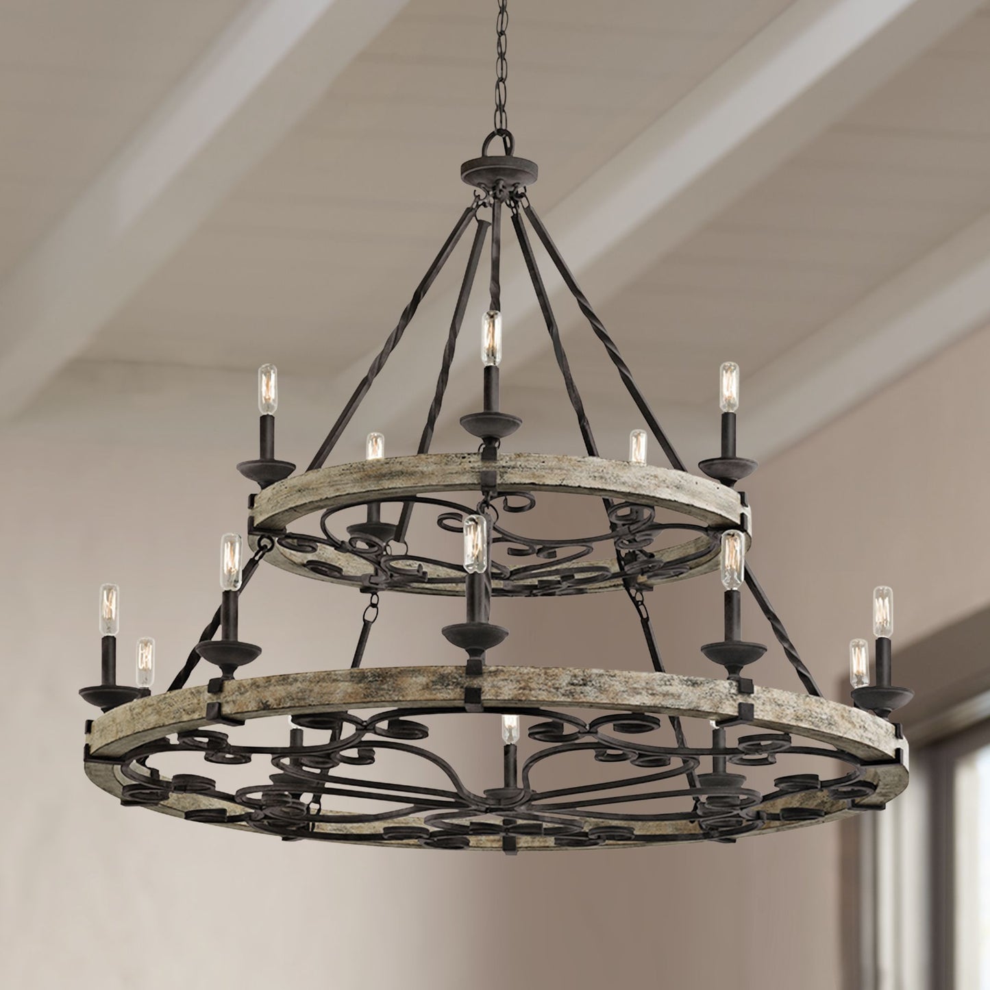 Taulbee 44" Wide Aged Zinc 15-Light Wagon Wheel Chandelier