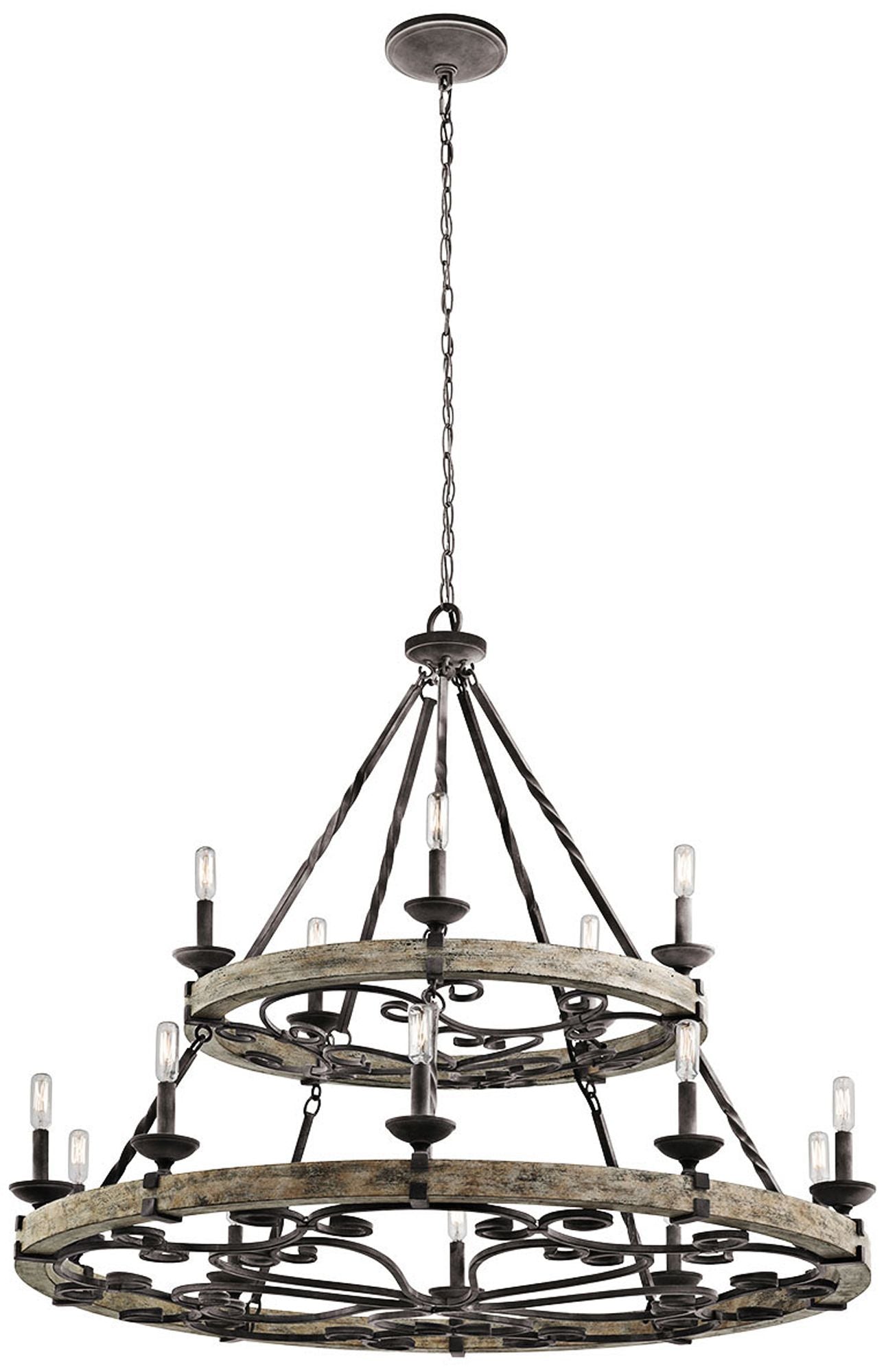 Taulbee 44" Wide Aged Zinc 15-Light Wagon Wheel Chandelier