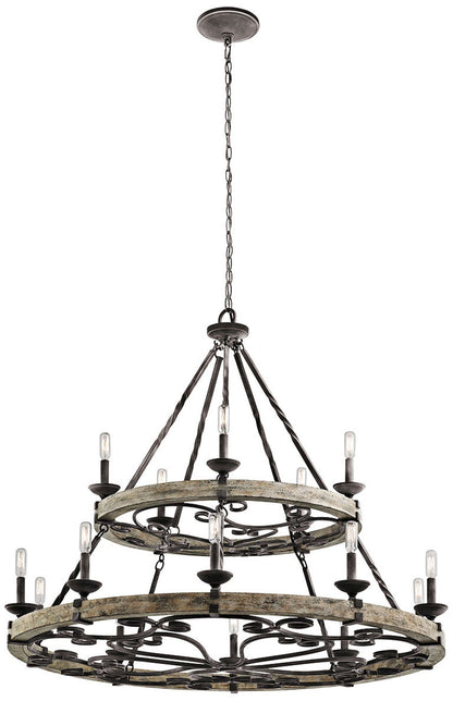 Taulbee 44" Wide Aged Zinc 15-Light Wagon Wheel Chandelier