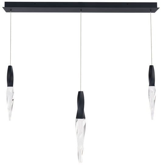 Kindjal 18"H x 40"W 3-Light Crystal Multi-Light Pendant in Black