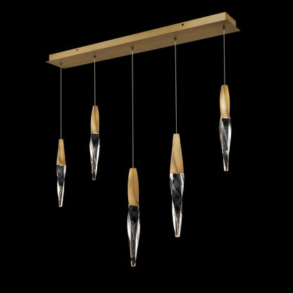 Kindjal 18"H x 40"W 5-Light Crystal Multi-Light Pendant in Aged B