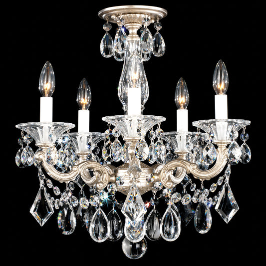 La Scala 19.5"H x 18"W 5-Light Crystal Semi-Flush Mount in Antiqu