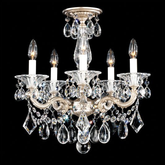 La Scala 19.5"H x 18"W 5-Light Crystal Semi-Flush Mount in Antiqu