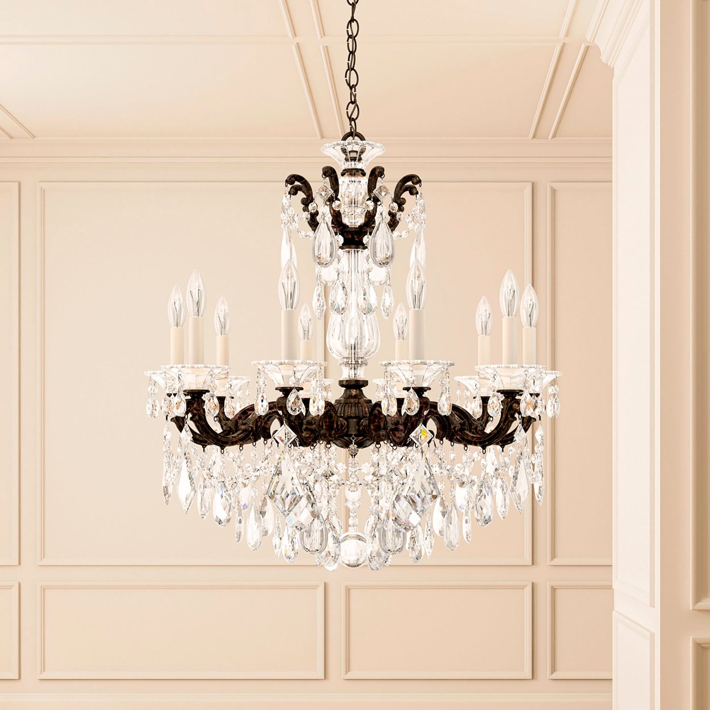 La Scala 29.5"H x 28"W 10-Light Crystal Chandelier in Parchment G