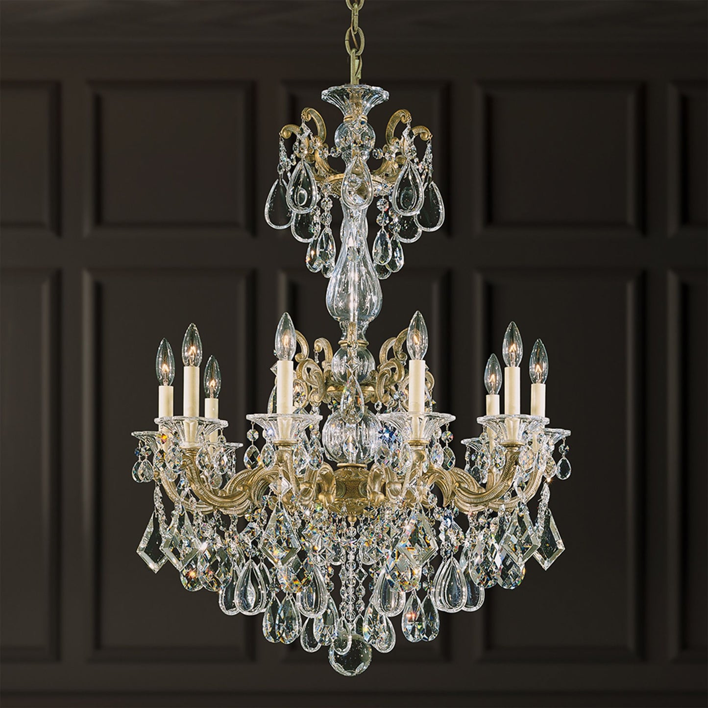 La Scala 38"H x 28"W 10-Light Crystal Chandelier in Parchment Gol