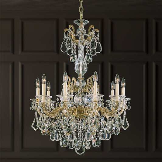 La Scala 38"H x 28"W 10-Light Crystal Chandelier in Parchment Gol
