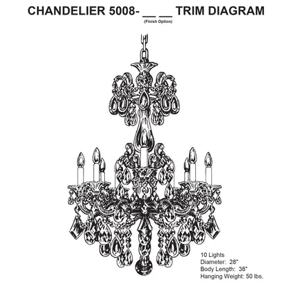 La Scala 38"H x 28"W 10-Light Crystal Chandelier in Parchment Gol