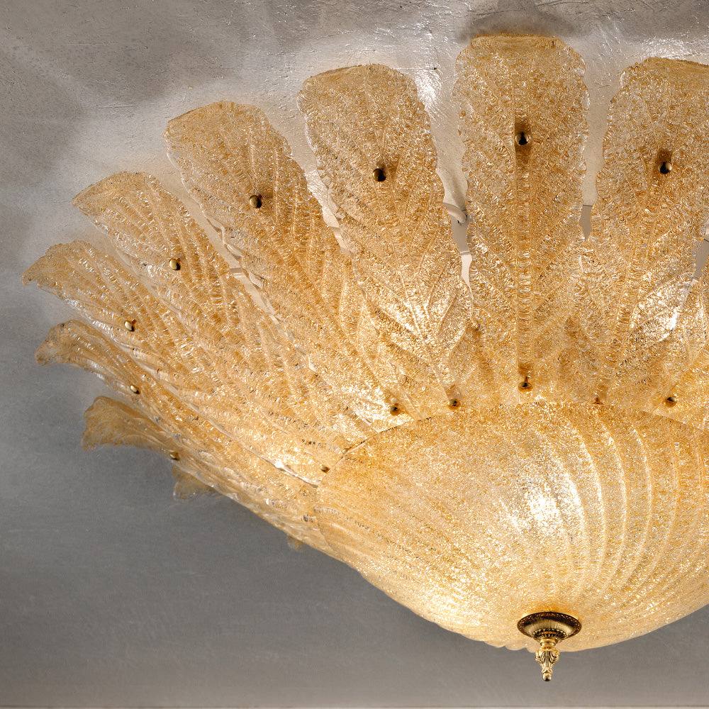Large Amber Glass Leaf Ceiling Light