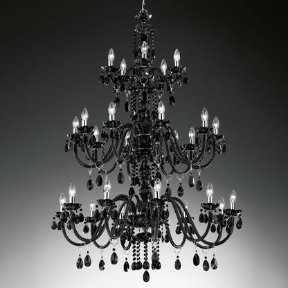 Large Black Venetian Glass Three Tiered Chandelier