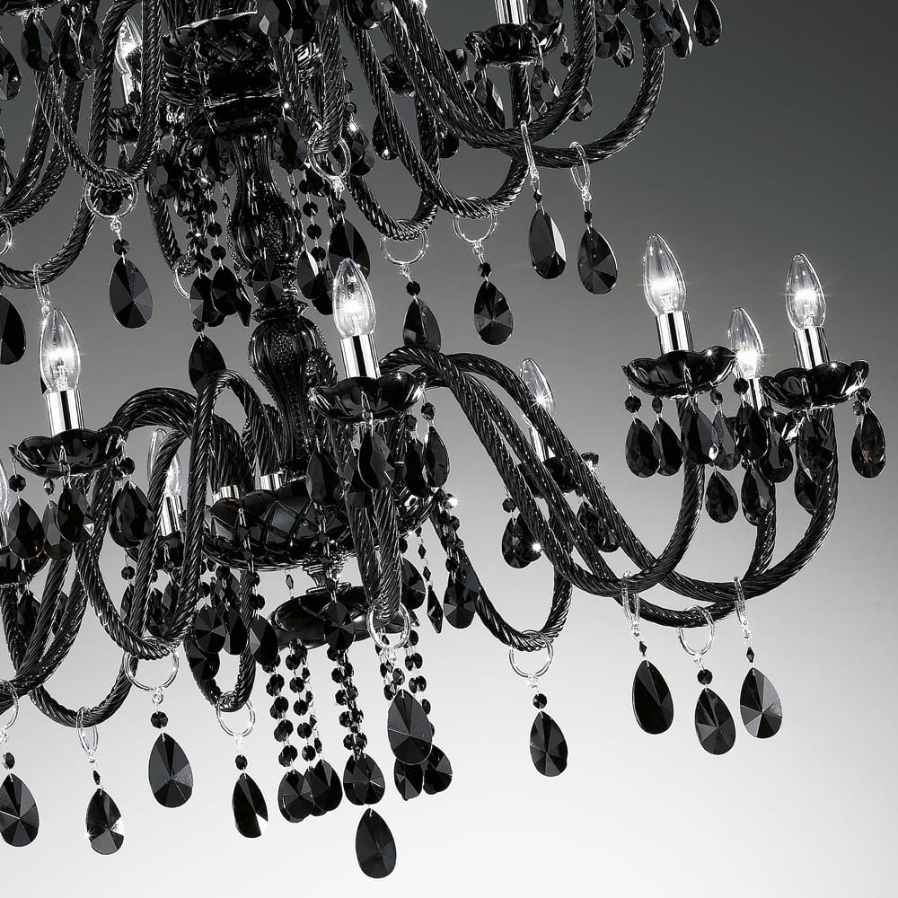 Large Black Venetian Glass Three Tiered Chandelier