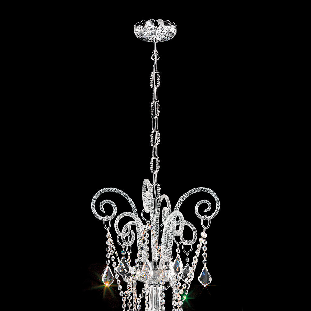 Large Blown Glass Chandelier With Crystal Drops