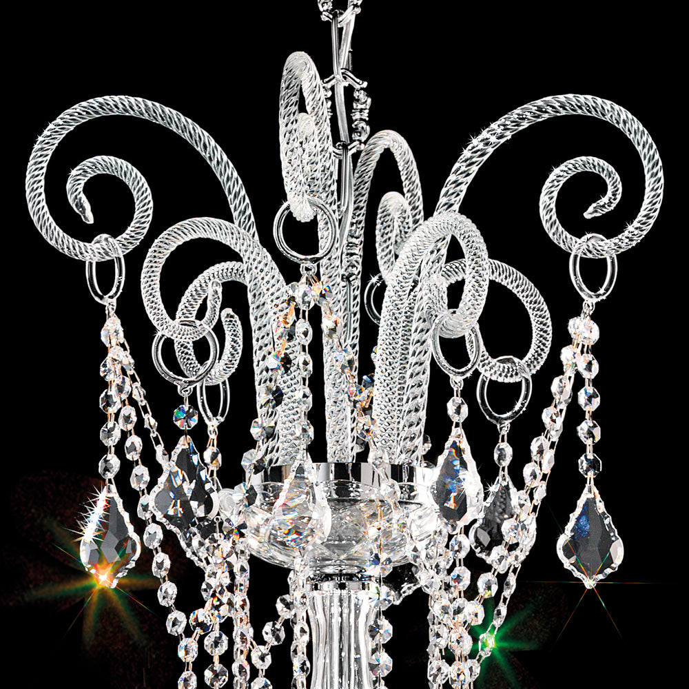 Large Blown Glass Chandelier With Crystal Drops