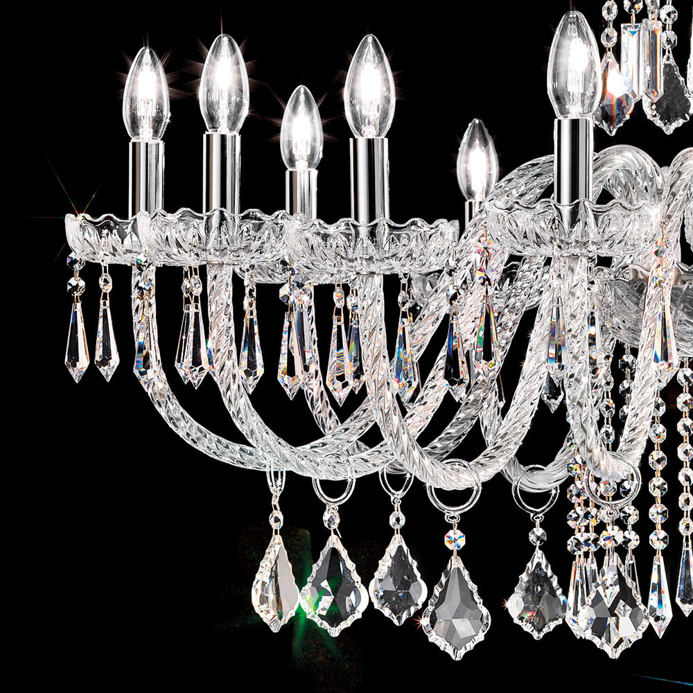 Large Blown Glass Chandelier With Crystal Drops