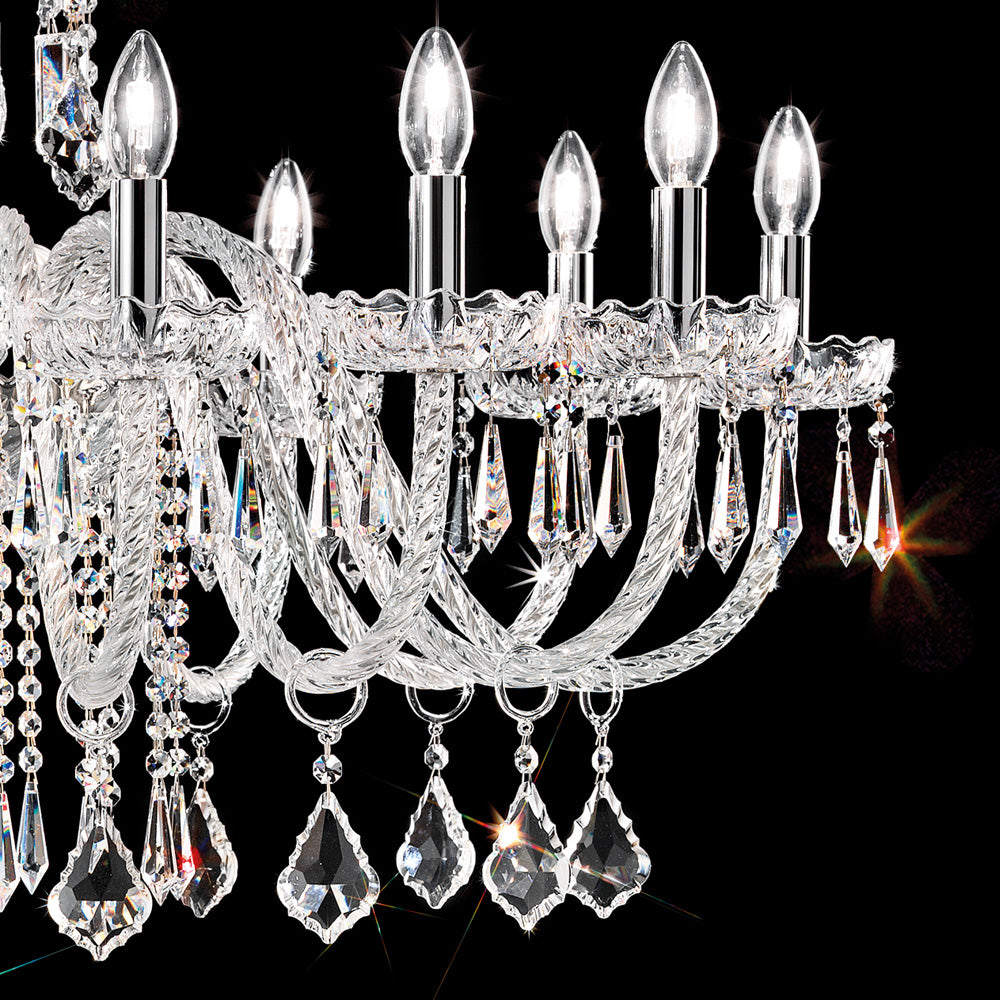 Large Blown Glass Chandelier With Crystal Drops