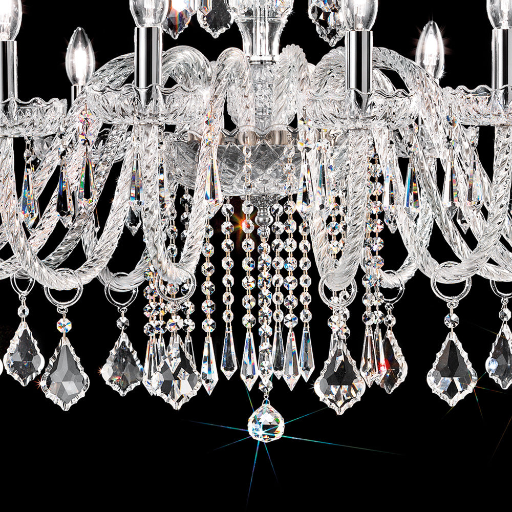 Large Blown Glass Chandelier With Crystal Drops