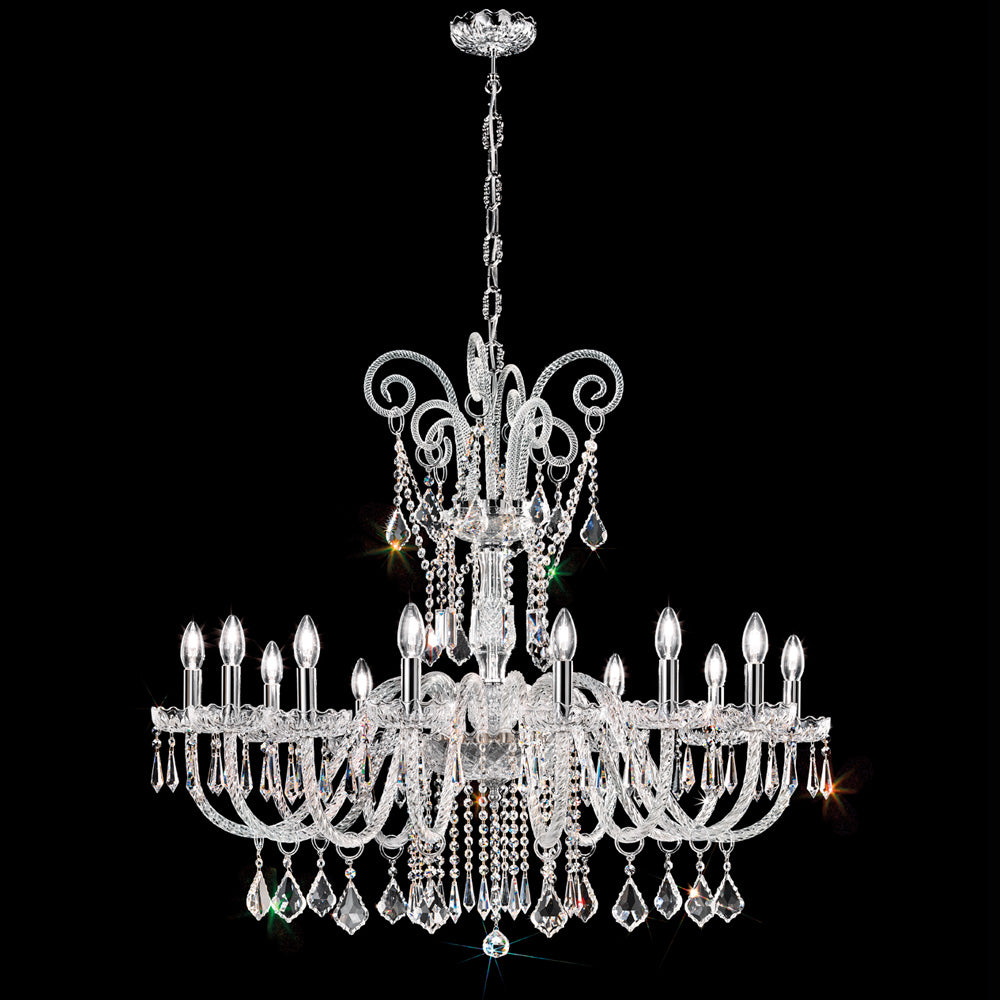 Large Blown Glass Chandelier With Crystal Drops