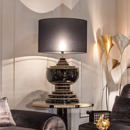 Large Black Lacquered Table Lamp