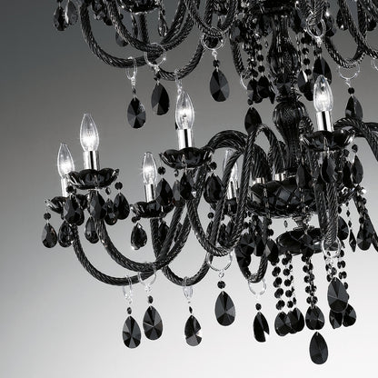 Large Black Venetian Glass Three Tiered Chandelier