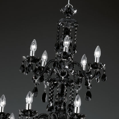 Large Black Venetian Glass Three Tiered Chandelier