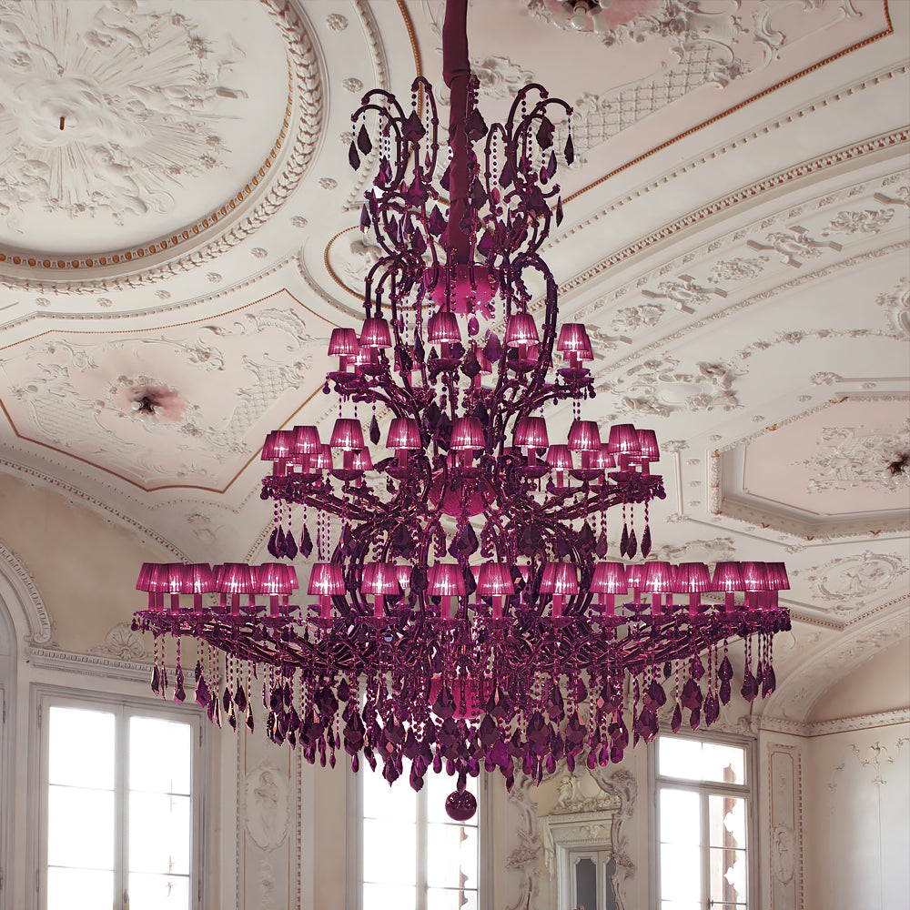 Large Fuchsia Pink Glass Chandelier