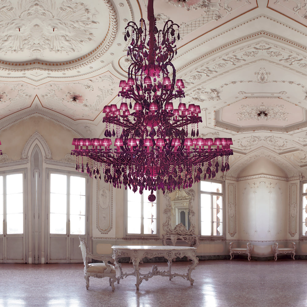 Large Fuchsia Pink Glass Chandelier