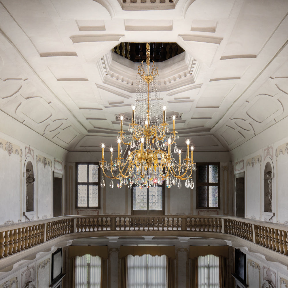 Large Italian Gold Plated Crystal Chandelier