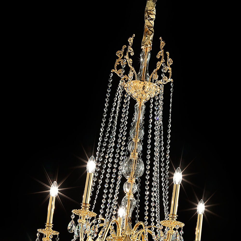 Large Italian Gold Plated Crystal Chandelier