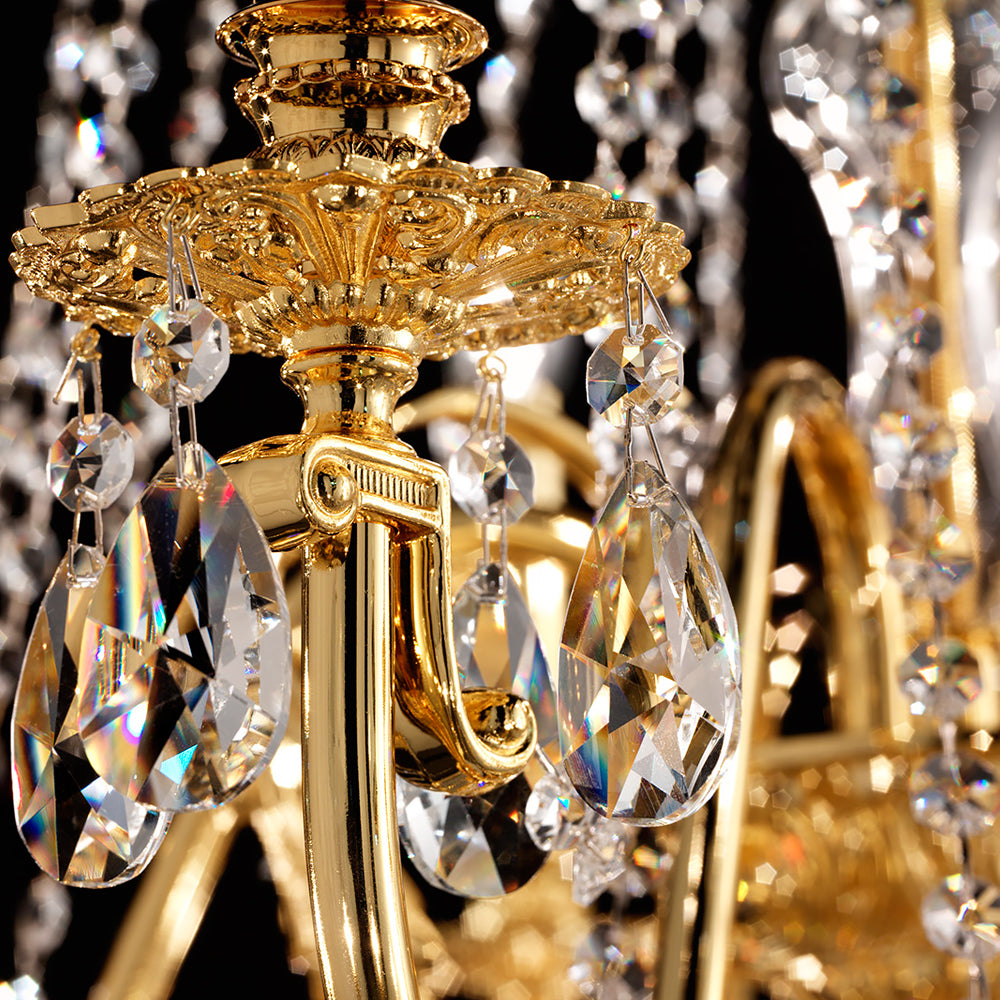 Large Italian Gold Plated Crystal Chandelier