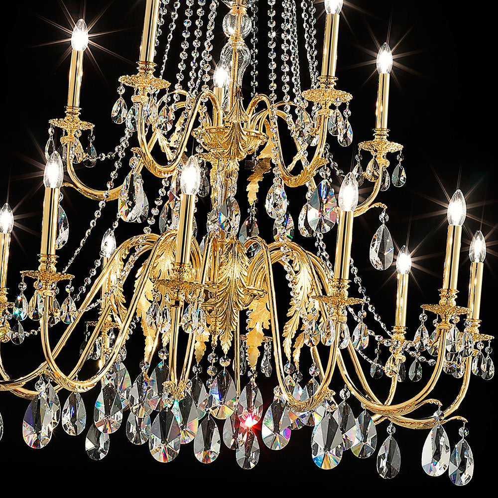 Large Italian Gold Plated Crystal Chandelier