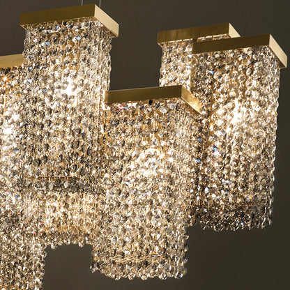 Large Italian Smoky Crystal Brass Contemporary Chandelier