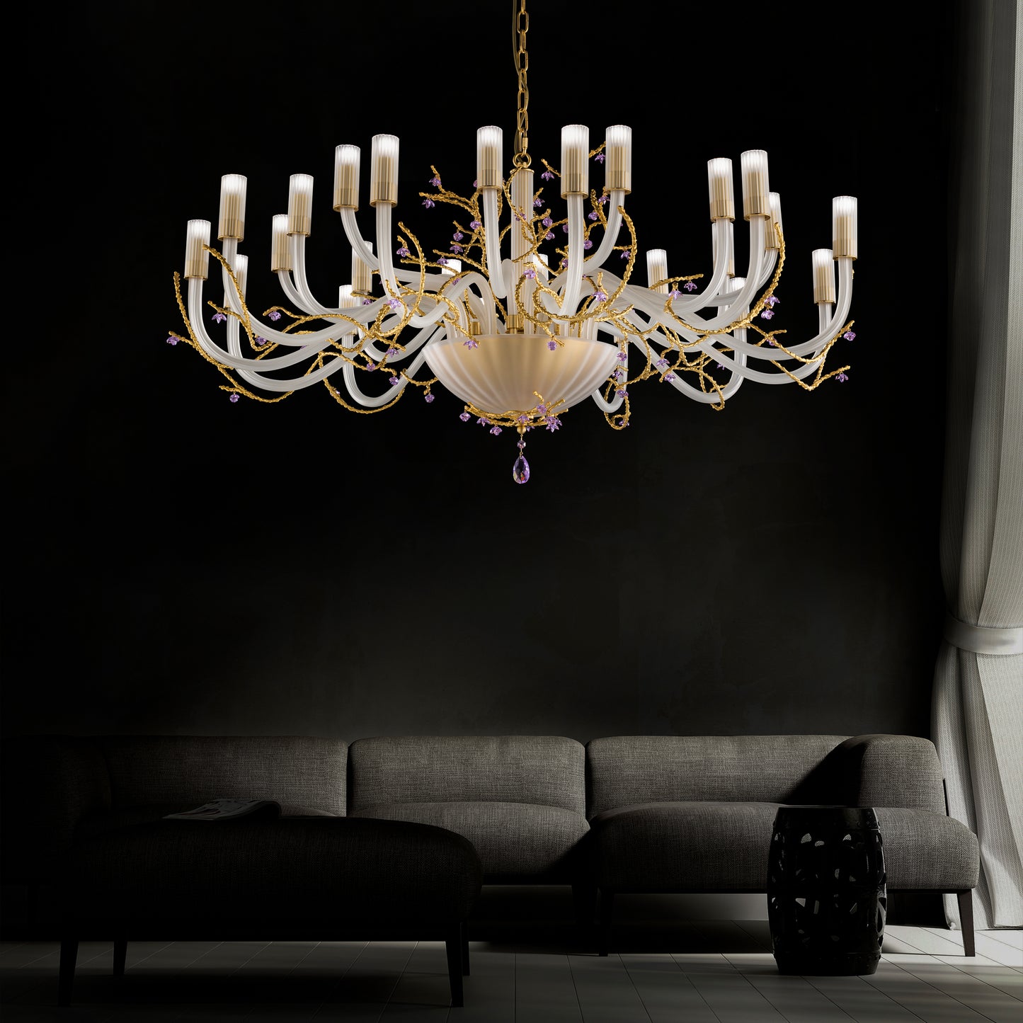 Large Modern Chandelier With Swarovski Crystal Flowers