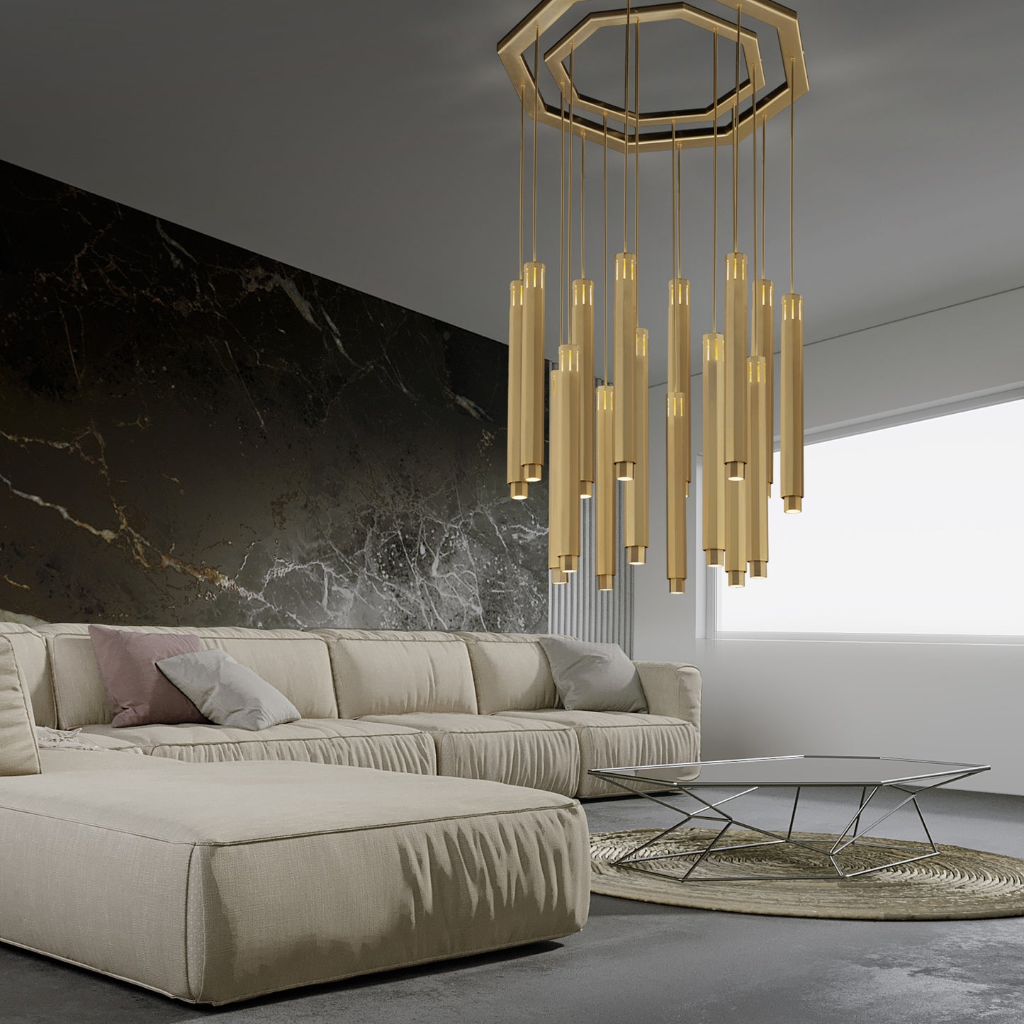 Large Modern Geometric Pendant Style Chandelier