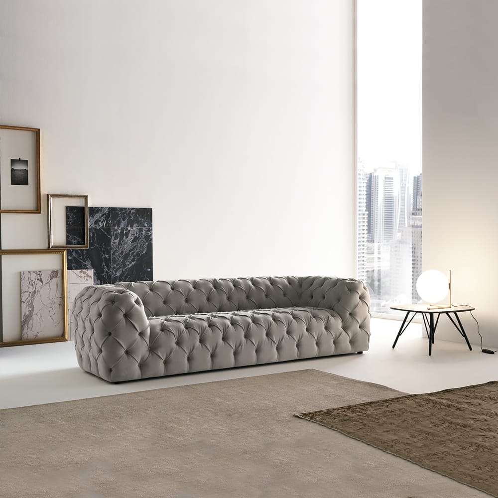 Large Modern Grey Faux Leather Sofa