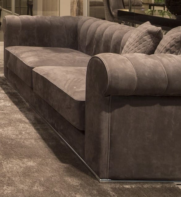 Large Modern Padded Nubuck Leather Italian Sofa