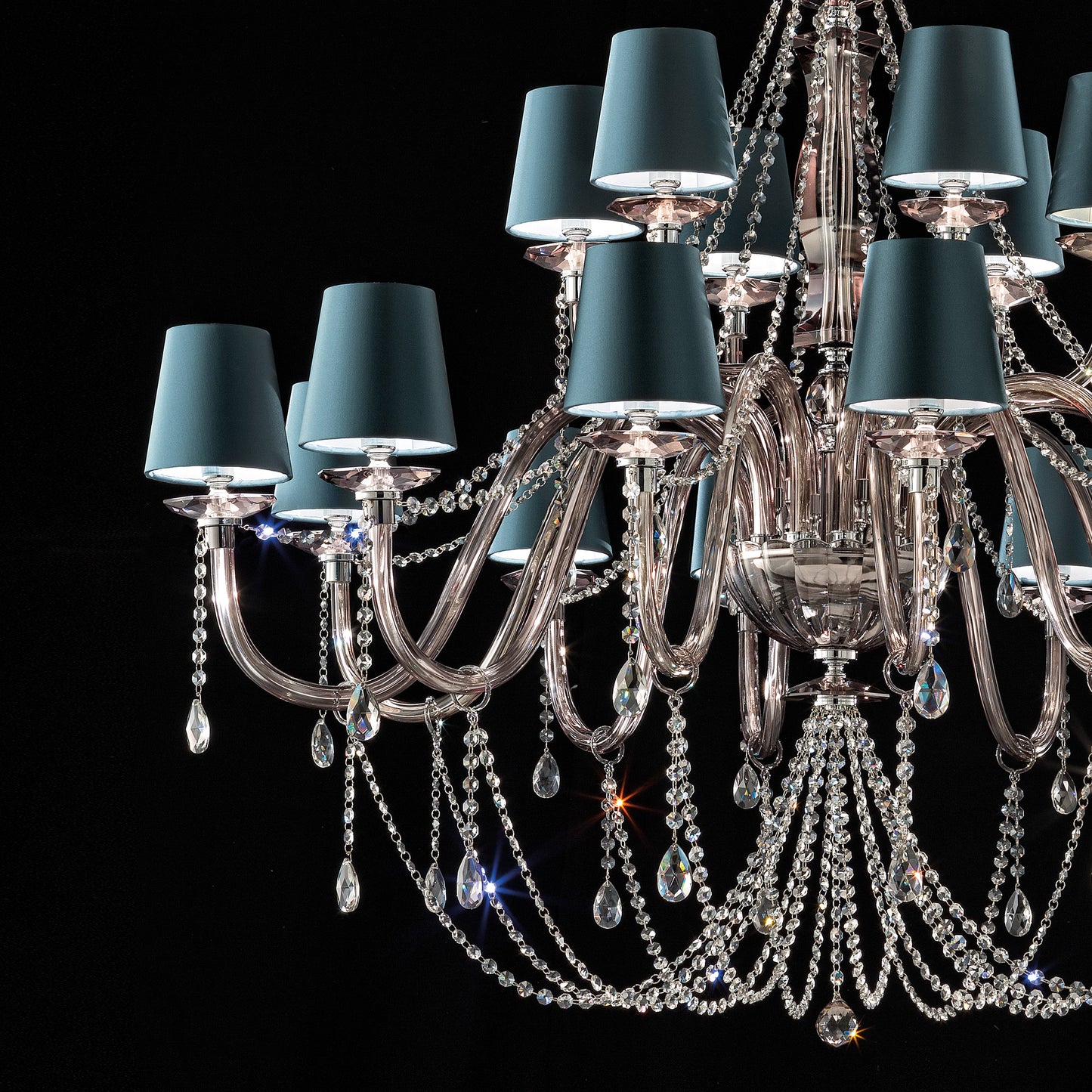 Large Modern Smoked Glass Chandelier With Shades