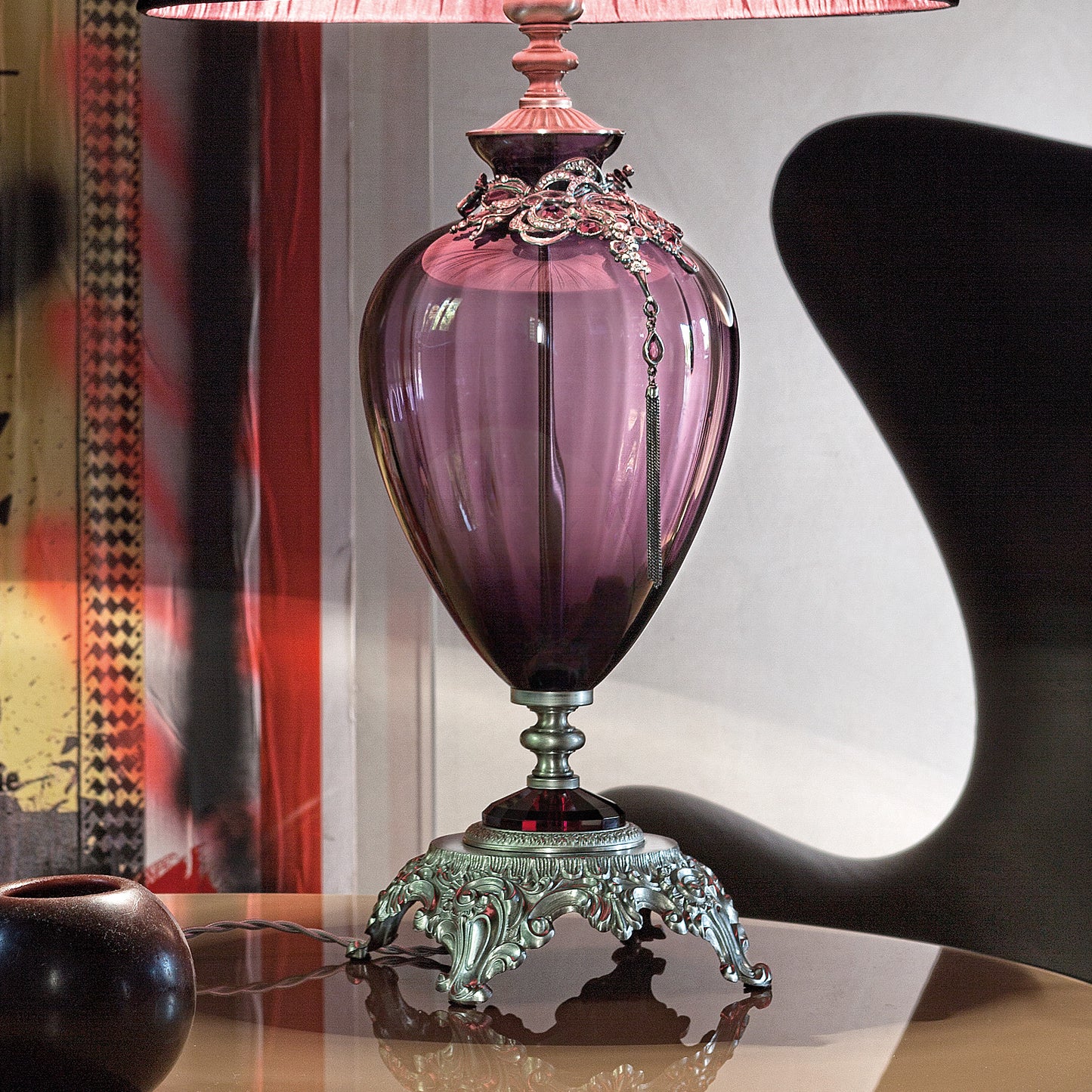 Large Ornate Jewelled Glass Table Lamp