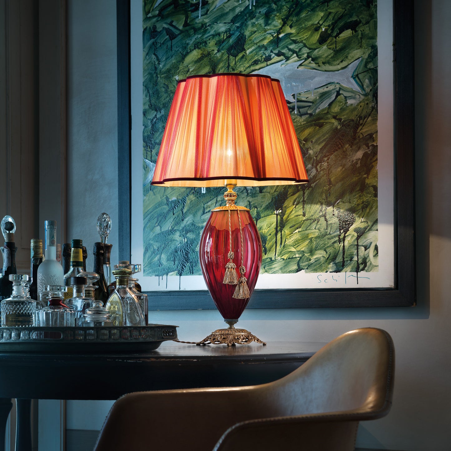 Large Ruby Blown Glass Table Lamp
