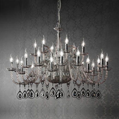 Large Smoked Glass Chandelier With Pendant Drops