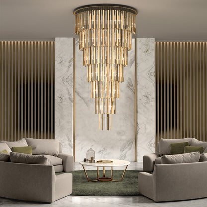 Large Tiered Modern Gold Plated And Glass Designer Chandelier