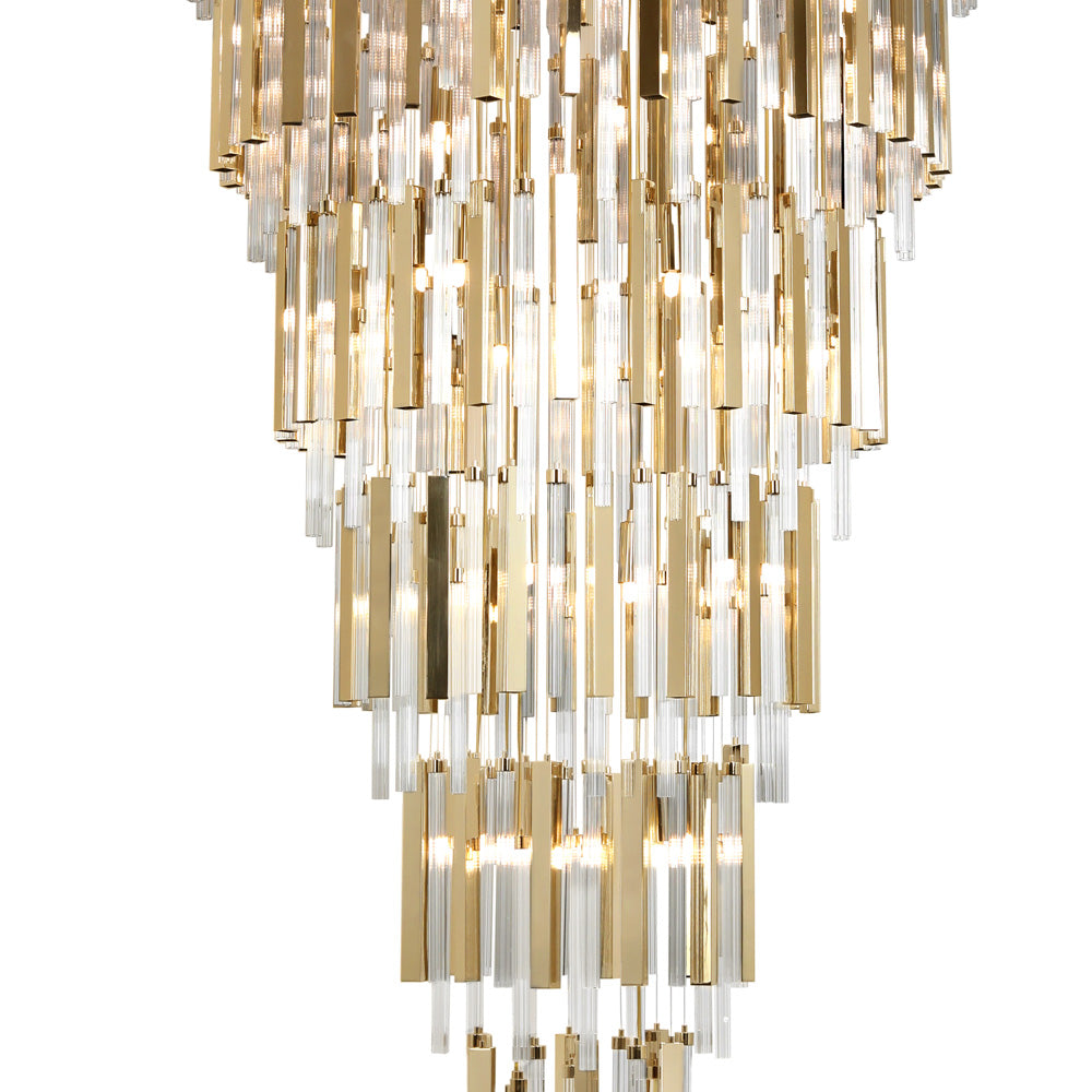 Large Tiered Modern Gold Plated And Glass Designer Chandelier