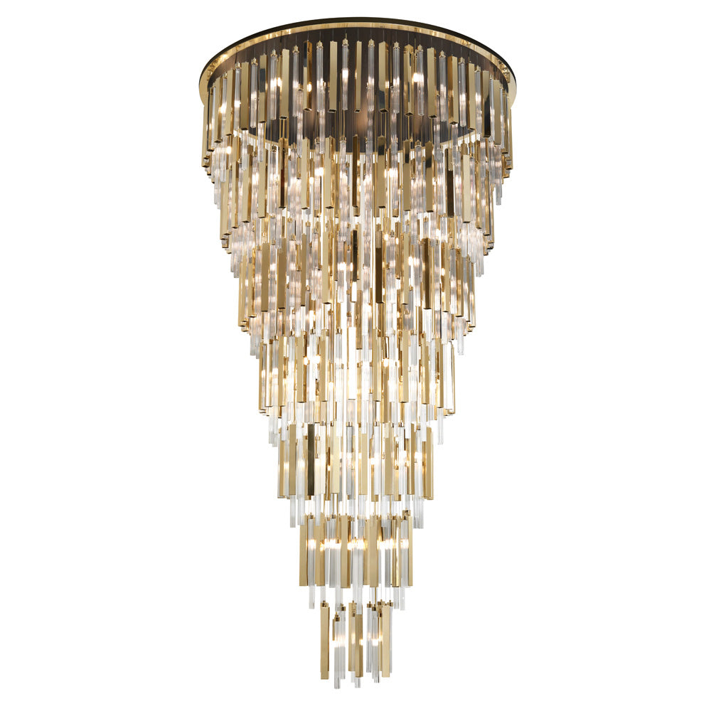 Large Tiered Modern Gold Plated And Glass Designer Chandelier