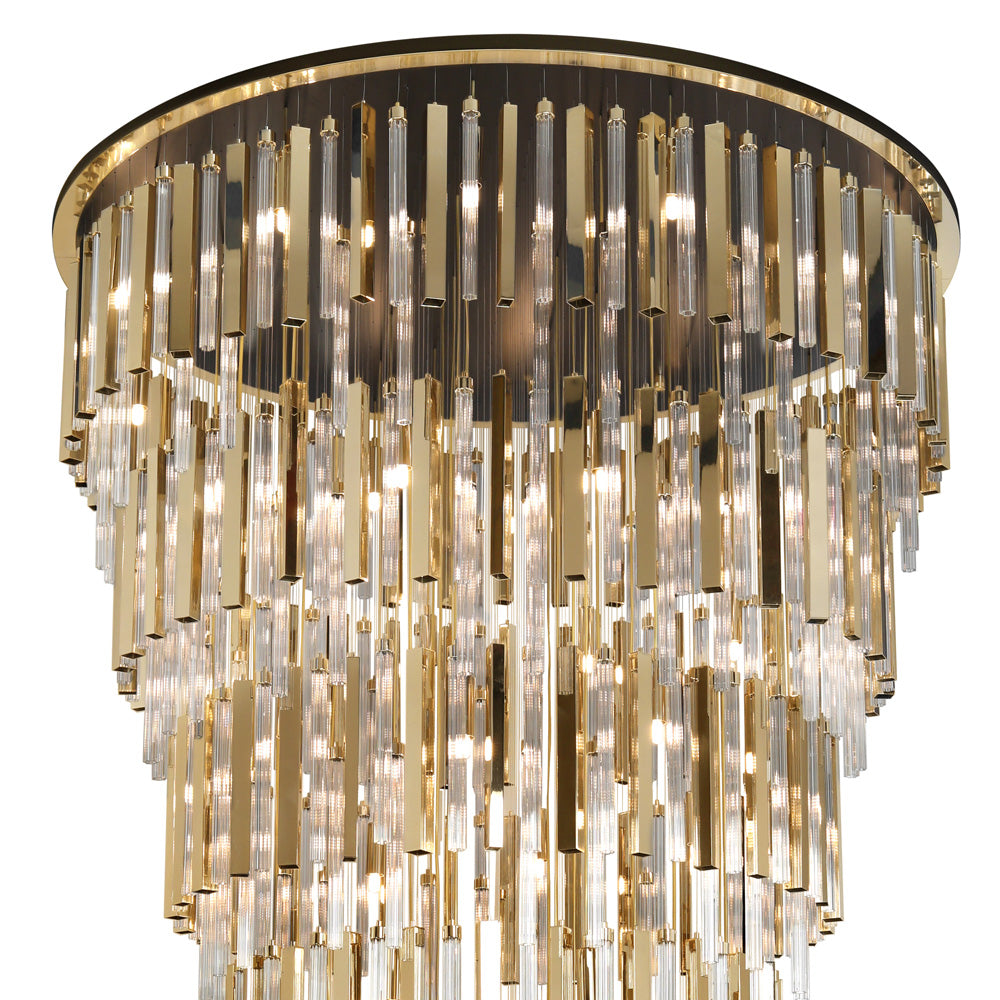 Large Tiered Modern Gold Plated And Glass Designer Chandelier