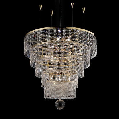 Large Tiered Crystal Gold Chandelier