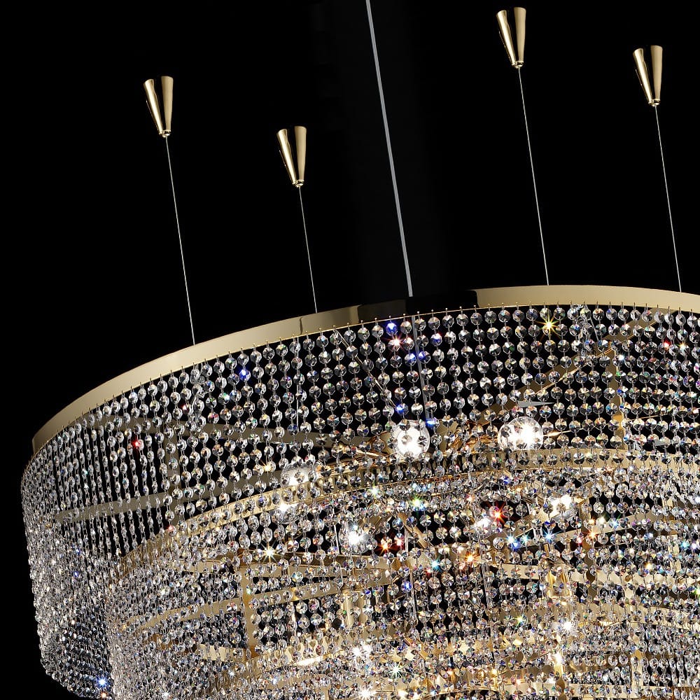 Large Tiered Crystal Gold Chandelier