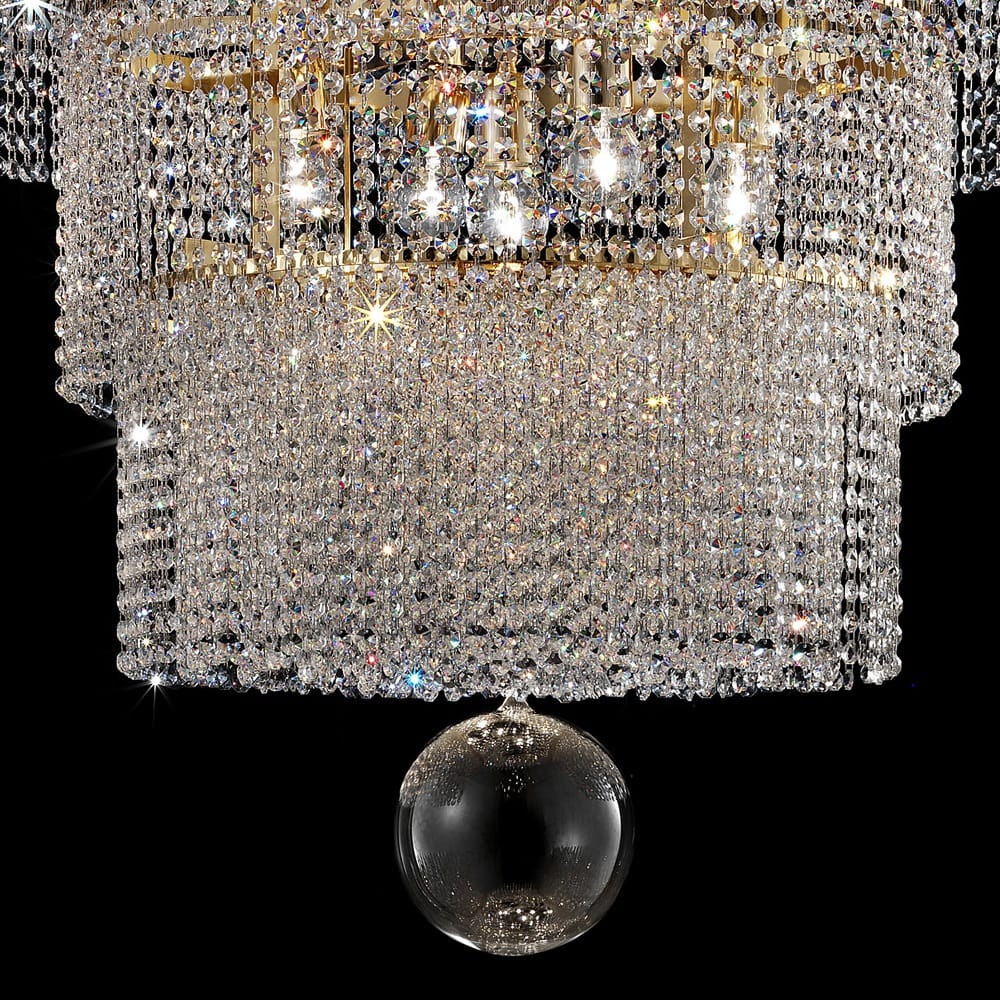 Large Tiered Crystal Gold Chandelier