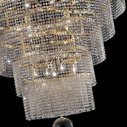 Large Tiered Crystal Gold Chandelier