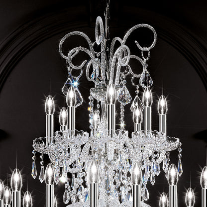 Large Two Tier Blown Glass Chandelier With Crystals