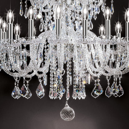 Large Two Tier Blown Glass Chandelier With Crystals