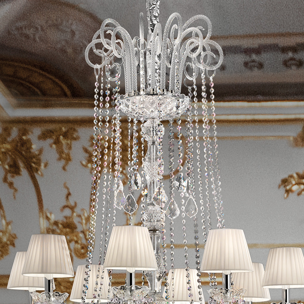 Large Two Tier Crystal Chandelier With Shades